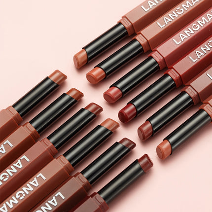 Peach Nude Velvet Matte Lipstick 12 Color Waterproof Lipstick Pencil Long-Lasting Highly-Pigment Rose Wood Lip Stain Tint Makeup
