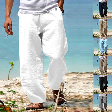 2026 New Men's Beach Pants Joggers Fashion Cotton Linen Sweatpants Casual Pants Hawaiian Vacation Loose Spring/Summer Long M-4XL
