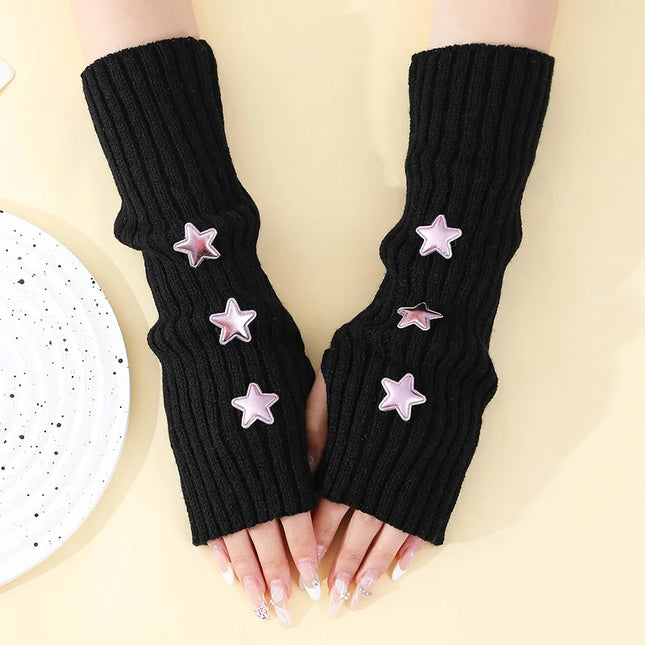 New Women Knitted Fingerless Arm Sleeves Gothic Style Striped Winter Long Arm Warmers Girls Harajuku Y2K Fashion Wrist Gloves