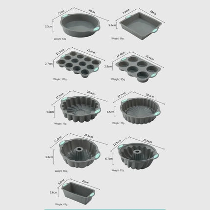Silicone Bread Muffin Mold Heat Resistant Oven Pan Non-Stick Kitchen Bakeware Cake Pan Set 3D Cake Mold Pastry Baking Loaf Tool