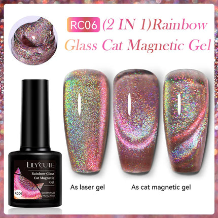 LILY’CUTE 7ml Ultra Shine Cat Eye Nail Polish Rainbow Laser Dual Beam Crystal Nail Gel Varnishes Soak Off Semi Permanent UV Gel