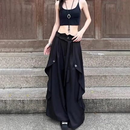 Gothic Harajuku Y2k Skirt Pants Japanese Irregular Stitching Samurai Hakama Genderless Streetwear Campus Valentines Pants Unisex