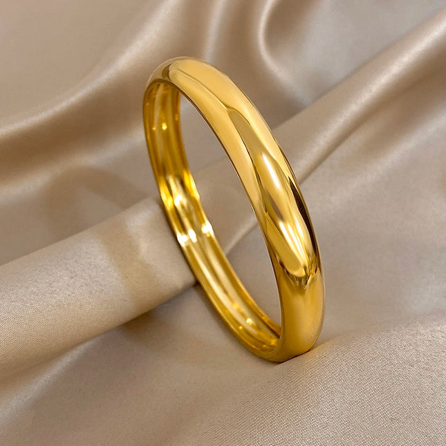Glossy Gold Plated Stainless Steel Bracelet for Women Men Fashion 10 15 30mm Size Chunky Smooth Cuff Bangles Waterproof Jewelry