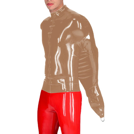 Exotic Mens BDSM Shiny PVC Leather Armbinder Restraint Tops Sexy Club Straitjacket Full Sleeve One Arm Bondage T-Shirts Cosplay