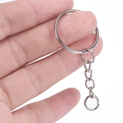 Silver Metal Blank Keyring Keychain with Ring Link Long Round Split Keychain Keyrings Chains Stainless Steel Key Rings Holder