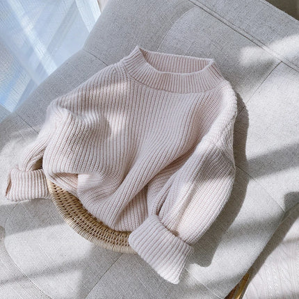 Girls' Knitted Sweater - Autumn Winter Warm Loose Fit Pullover for Toddlers, Candy Color Casual Top Baby Girl Winter Clothes