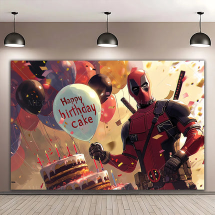 Superhero Deadpool and Wolverine Themed Customized Boy's Birthday Party Decoration Banner With Portrait Photography Studio Props