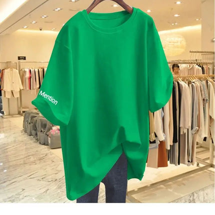 Women Clothing Fashion Solid Letter Print Short Sleeve T-shirt Summer Pure Cotton O-neck Basic Versatile Top Tee Loose Pullovers