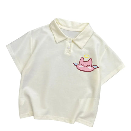 Unisex Children's Summer Polo Shirt Short Sleeve Loose Fit Collared T-Shirt Cartoon Print Versatile Kids' Fashion Basic Tee