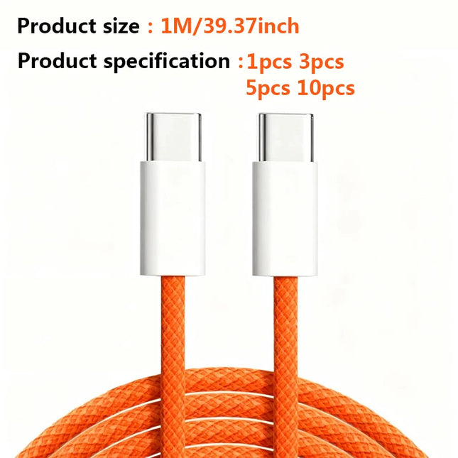 1PCS 3PCS 5PCS 10PCS PD 60W Fast Charging USB C to Type C Cable Colorful Woven Cable for iPhone 16 15pro Huawei Xiaomi Samsung