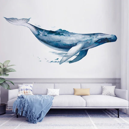 Creative Wall Stickers Ink Wash Whale For Living Rooms Home Bedroom Background Wall Decor Self Adhesive Vinyl Sticker Wallpaper