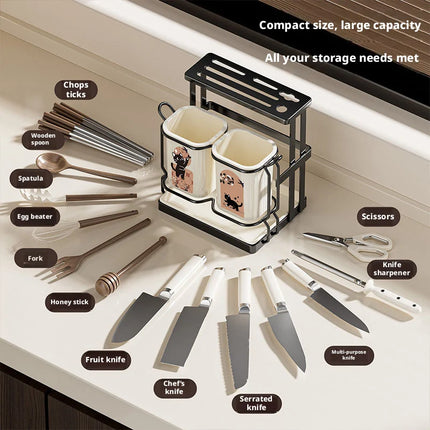 Kitchen Utensil & Knife Holder with Drain Tray Wall Mount Chopstick Cutlery Storage Rack for Countertop