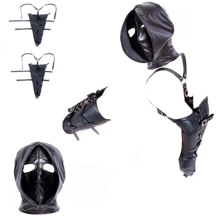 BDSM Leather Armbinder Restraint Fetish Bondage Handcuff Ankle Cuff Hood Mask Adult Game Set Erotic Accessorie Sex Toy for Women