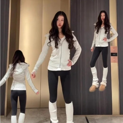 Slim Fit Yoga Sweatirt Jaet Women's Sle Autumn Winter Hooded Sportswear Cardigan Waist Cinched Long Sve Zipper