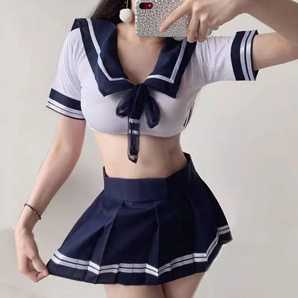 Hot Dress Sex Cosplay Porn Set Lolita JK Short Uniform Crotchless Midriff-baring Designs Women Secret Fantasy Nightwear Sex Shop