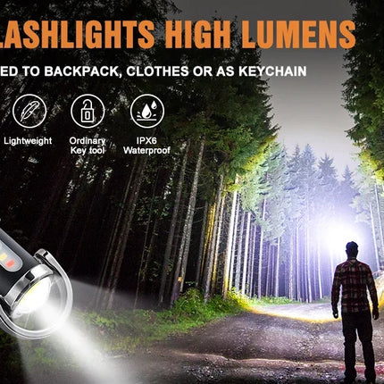 Mini Keychain Flashlight Rechargeable Pocket COB Working Light Outdoor Hook Emergency Warning Light for Camping Walking Hiking