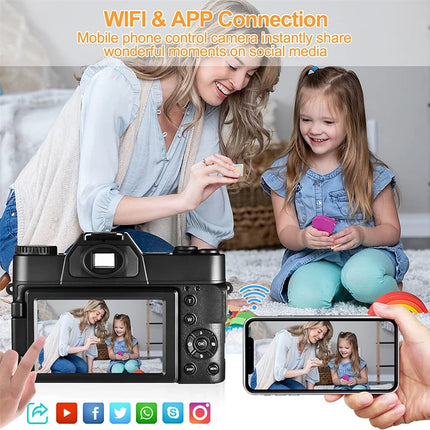 4K Digital Camera for Photography 16X Digital Zoom Vlogging Camera for YouTube 64MP WiFi Auto Focus Video Camera 3" Flip Screen