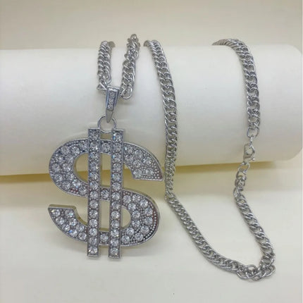 European and American exaggerated hip-hop domineering thick dollar symbol necklace alloy diamond-encrusted chain personality tr