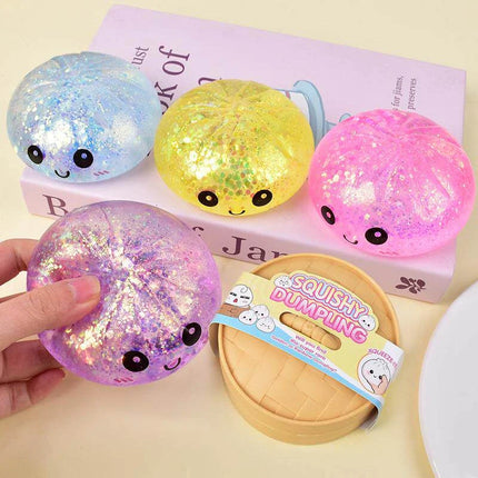 Viral Hidden Design 1-4Pcs Glitter Bead Dumpling Squishy, Blind Box with Box, Realistic Bun & Dumpling Squeeze Toy, Stress Relie