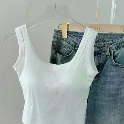 Women's Vest One-Piece No Steel Ring Cotton Chest Pad Wide Shoulder Sports Yoga Vest Underwear Black White Bra Tank Top Women