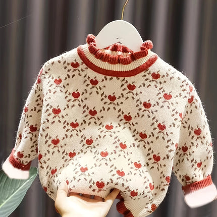 Girls' Sweaters, New Autumn and Winter Styles, Stylish Winter Clothes for Baby Girls, Kidsren's Knitwears, One-Piece Velvet Bottoming Tops