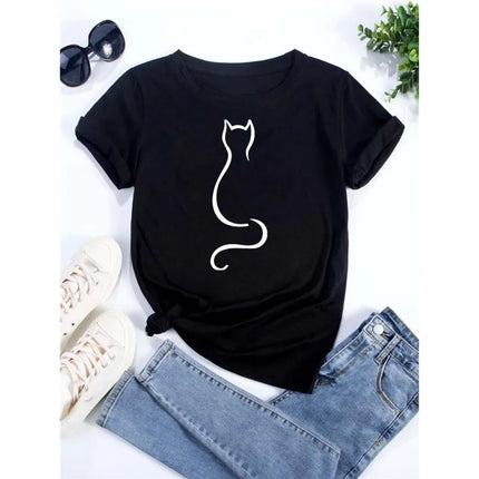 Pure Cotton Breathable Children's T-shirt 2026 Fun Cat Cartoon Print Fashionable Parent-child Outfit Men's and Women's Top