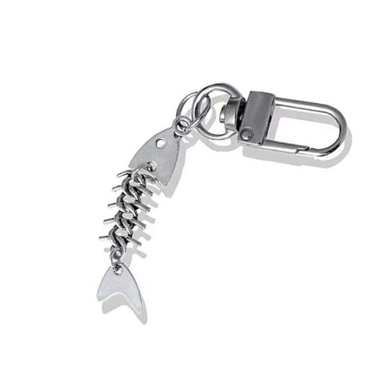 Simple Metal Fishbone Charm Keychain Unique Hanging Ornament Keyring Fashion Pendants for Purse Bag Backpack Handbag
