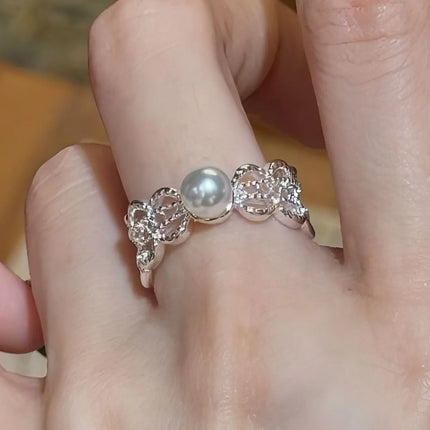 VENTFILLE 925 Sterling Silver Flower Lace Ring Korean Fashion Opening Inlaid CZ Adjustable Rings Valentine's Day Gift