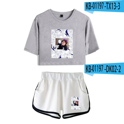 Fashion Youthful Wilbur?Soot Hidalgo Print Two Piece Set Women Sexy Shorts+lovely T-shirt Cute Dew navel Sport Girl suits