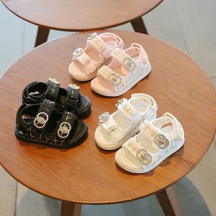 2025 Korean Style Sweet Style Sandals Summer Solid Color Girls Baby Sandals Open Toe Small PU Slipper Shoes Size 21-35