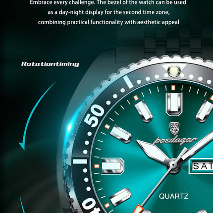 POEDAGAR Luxury Fashion Men's Watch Waterproof Luminous Quartz Male Watch Date Week Stainless Steel Casual Watches For Men Reloj