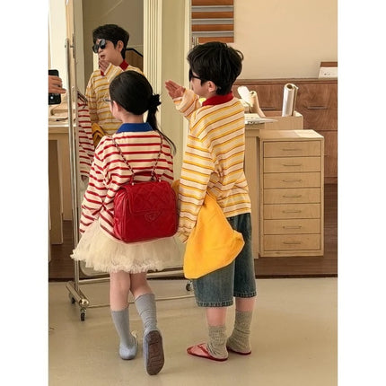 Children Long Sleeved T-shirt 2026 Spring  Autumn New Boy's Polo Shirt Striped Doll Collar Top Tees Girls Casual Clothes
