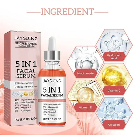 Jaysuing 5 In 1 Hyaluronic Acid Face Serum 30ml Moisturizing Vitamin C Collagen Lightning Facial Serum Shrink Pores Skin Care