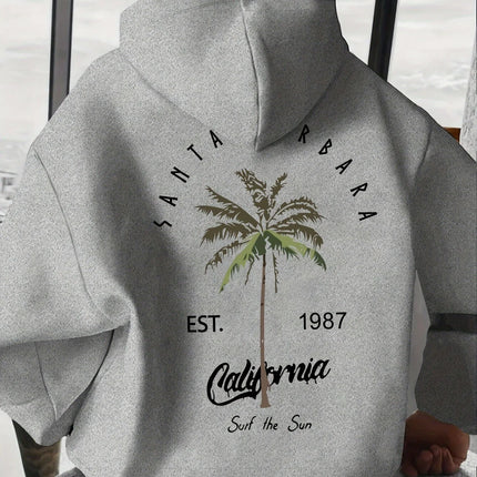 Tropical Palm Tree Print Fashion Men Women Long-sleeve Hooded Sweatshirt Autumn Winter Daily Casual Loose Street Warm Sportswear
