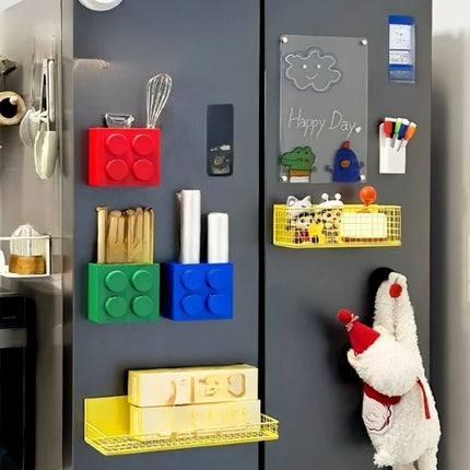 1/4pc Magnetic Storage Box Refrigerator Entrance Door Shelf Organizer Building Block Wall Mounted Rack Home Kitchen Decor Holder