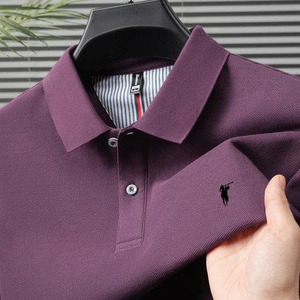 2025 High-end Brand 100% Cotton Summer Embossed Polo Shirt Men's Trendy Summer Business Leisure Sports Short-sleeved T-shirt