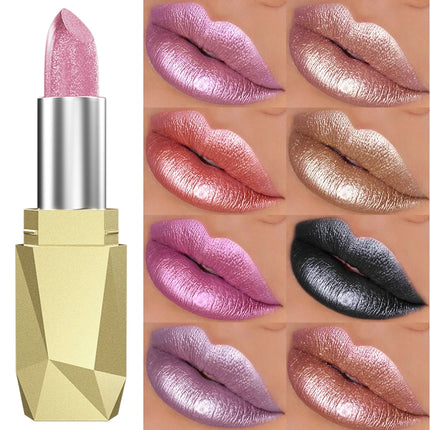 1PC glitter metallic lipstick finish hydrating 19 colors red pink sparkling highly pigmented lip tints  lips makeup gifts cosmet