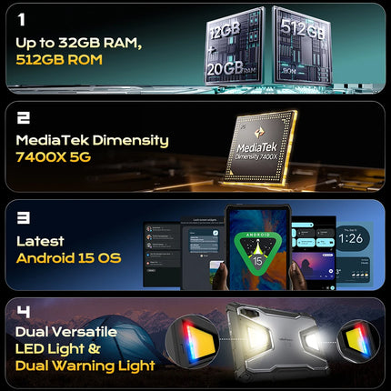 Ulefone Armor Pad 5 Ultra 5G Rugged Tablet Portable Projector 200LM 24200 mAh 120W Up to 12GB +512GB Android 15 11" FHD 64MP