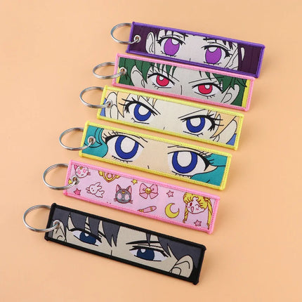 Sailor Moon Keychain Usagi Anime Embroidery Key Tag Motorcycles Cars Backpack Chaveiro Keychain Fashion Key Ring Friends Gift