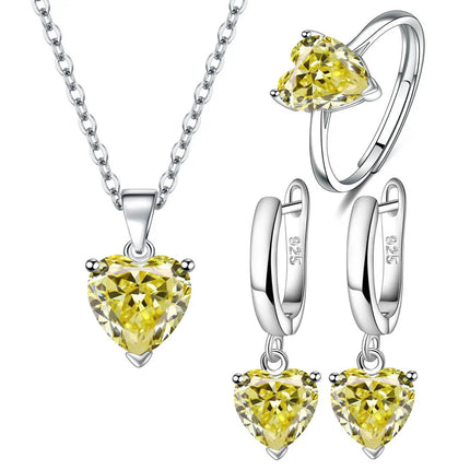 925 Sterling Silver Jewelry Sets For Women Heart Zircon Ring Earrings Necklace Wedding Bridal Elegant Christmas