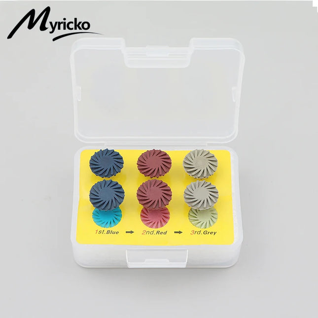 Trousse de polissage de résine composite dentaire : polissoirs en caoutchouc, systèmes diamantés, disques RA, roues de 14 mm, brosses et fraises Spiral Flex