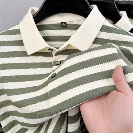 Summer Men's Short Sleeve Striped Polo Shirts Korean Fashion Casual Lapel Tee Shirt Man 2025 Golf Wear New Youth Polos Homme