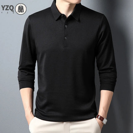 Men's Business Casual Polo Long Sleeve T-shirt Summer Comfortable Solid Cotton Top