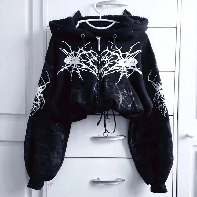 Y2K New Korean Version College Style Zipper Hoodie Women Harajuku Casual Loose Fleece Thick Sweatshirt Punk Rock Hot Girl Hoodie