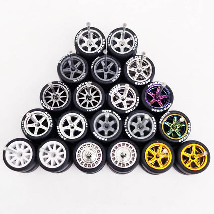 10 Sets 11/12/13/14/17mm 1/64 Alloy Car Wheels Rubber Tires W Axle for HW/Matchbox/Domeka/Evo 1:64 Car Model SUV Off Road Truck