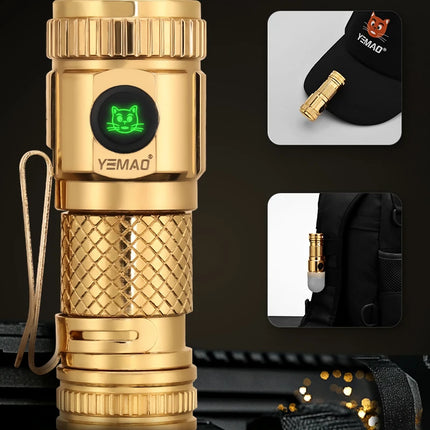 1200lm Mini Flashlight EDC Torch with 4* LEDs and Red Flash Aux LED Copper Metal Pen Flashlight with Magnetic Base Emergency