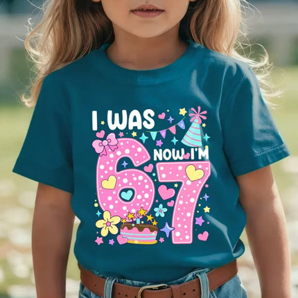 67 Meme T-Shirt for Girls 6-7 Years Old Birthday Party Gifts Summer Short Sleeve Tees Crew Neck Graphic Y2k Children's Clothing