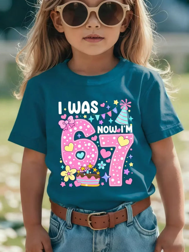 67 Meme T-Shirt for Girls 6-7 Years Old Birthday Party Gifts Summer Short Sleeve Tees Crew Neck Graphic Y2k Children's Clothing