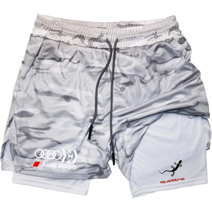 Audi Logo Men's Sports Shorts Double-Layer Quick-Drying Breathable Casual Sportswear for Running M-3XL