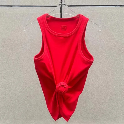 Women's t-shirts New twisted flower knotted sleeveless top for summer 2025 Elastic slim pure cotton women's vest corset crop top